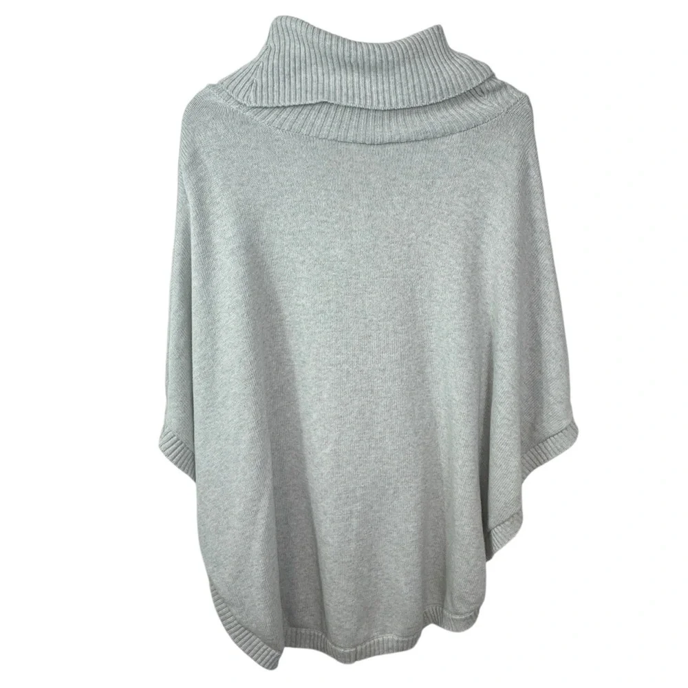 CAbi Cowl Neck Poncho Sweater Cable Knit 3003 Glacier Gray Medium Relaxed Cozy